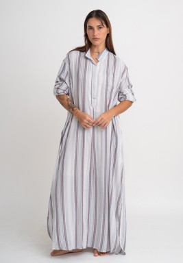 Stripped Grey Moroccan Feminine Dishdasha