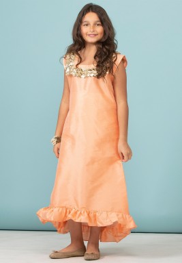 Orange Embellished Kids Dress