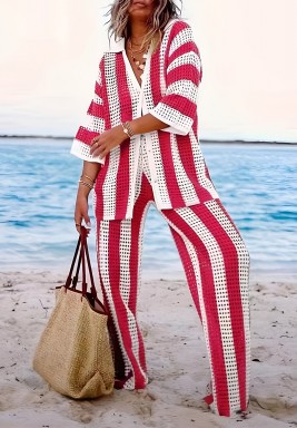 Red & White Beach Cover Up Set 