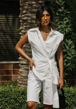 White Side Tie Wrapped Shirt