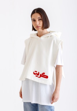 Kuwait Embroidered Off White Hooded Vest 