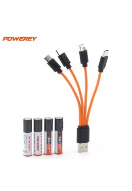 Set of 4 Rechargeable Aaa Batteries Type-C With 4 In 1 Cable