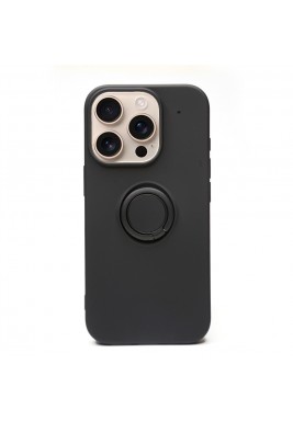 Liquid Silicone Phone Case With Ring Holder For iPhone 16 Pro Max By Powerey - Black