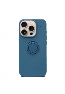 Liquid Silicone Phone Case With Ring Holder for iPhone 16 Pro Max By Powerey - Navy Blue