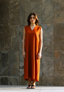Brick V-Neckline Dress 