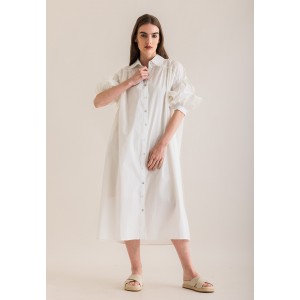 Nora White Midi Shirt Dress