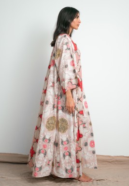 طقم فستان و بشت بخصر مطاطي مزين بطباعة