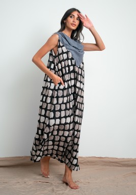 طقم دارعة بلون كحلي يميل للرمادي وبيج – قطعتين