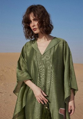 Linen Silk Kaftan with Handmade Embroidery