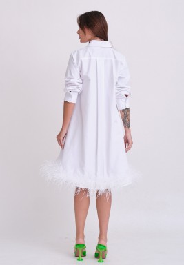 فستان قميص أبيض مزين بريش