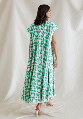 Green Sequined Embroidery Kaftan