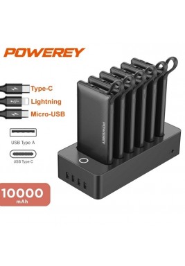 باورى – منصة شحن 6 في 1 بقوة 10,000 مل أمبير مع كيبل مدمج – اسود