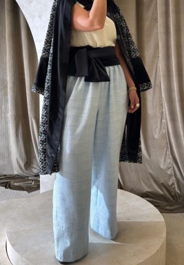 Dark Gray & Blue Tweed Fabric Two-Piece Set