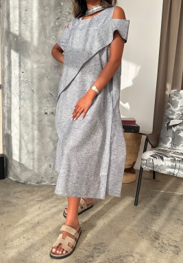 فستان لينن رمادي