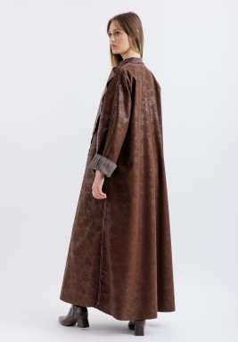    طقم بشت قطعتين مخطط ذو وجهين جلد بني 