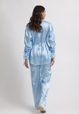 Stripped Blue Satin Co-ord Set 