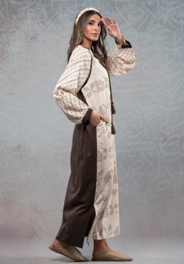 Brown Maxi cotton Tasseled Kaftan with Hair Crown 