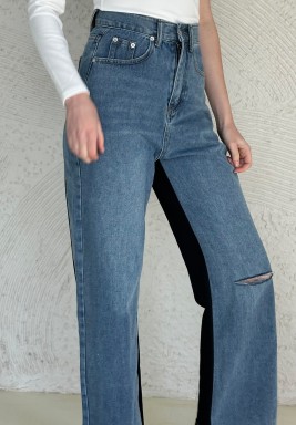 Black Contrast Denim Pants 