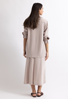 Biege Soft Knit Shirt And Skirt Set 