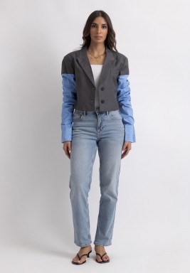 Grey Double Cuff Blazer 