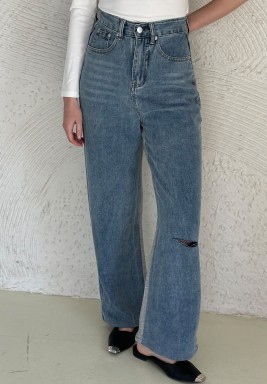 Gray Contrast Denim Pants