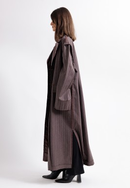 Dark Caramel Checkered Reversible Trench Coat