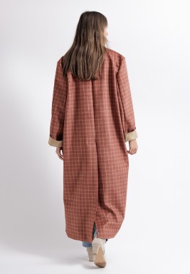 Camel Suede Checkered Trench Coat