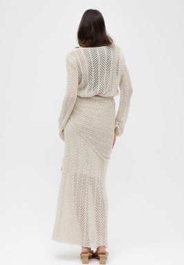 طقم صيفي مكوّن من 3 قطع من القماش الشبكي بلون بيج