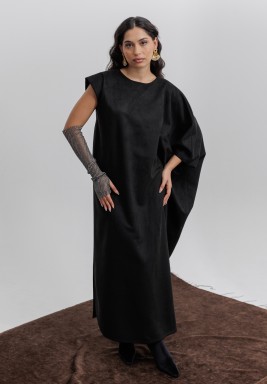 Black Suede Kaftan with Gloves Set