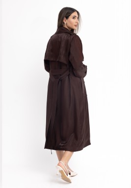 طقم معطف ترنش و فستان باللون البني الشوكولاتة
