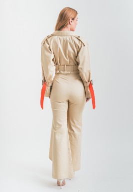 Beige Pants with Folded Design from Front