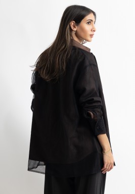 Suede Double Shirt with Black Tulle