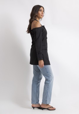 Black Zipper Trim Blazer 