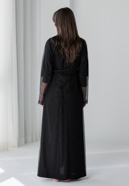 Taupe & Black Striped Tulle Set 