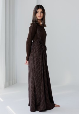 Brown Striped Velvet Skirt Set