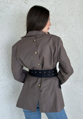 بليزر بني بحزام مزدوج