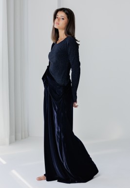 Navy Velvet Skirt Set
