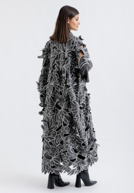 Gray Floral Bloom Embroidered Suede Bisht Set