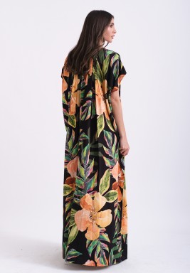 جلابية صيفية خفيفة بطبعة استوائية – أسود