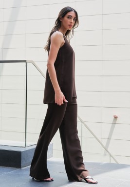 بنطلون بني كريب حرير