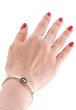 BL Gold Plated Eye Ball white Pearl Bracelet
