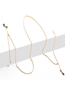 BL Golden Eyeglasses Chain White Pearls