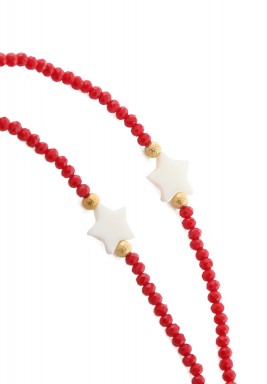 BL Red Beaded Eyeglasses Chain with 3 Sea Shell Stars 