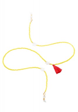BL Yellow Beaded Eyeglasses Chain with 3 Sea Shell Stars and a Red Tassel 