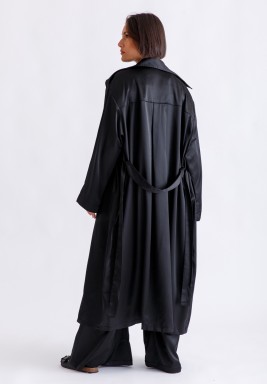 طقم معطف ترنش و بنطلون ساتان أسود