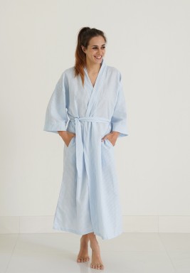 كيمونو أزرق وأبيض مخطط ماكسي