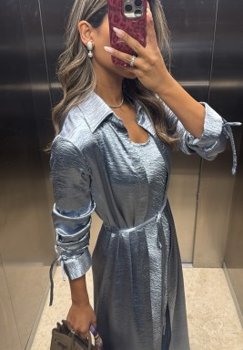 طقم قميص بحزام وفستان أزرق 