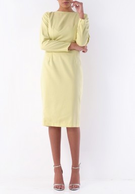 فستان أصفر بتطريز ورود على الظهر