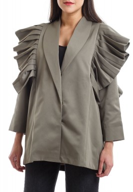 جاكيت زيتوني برفرفات محزم