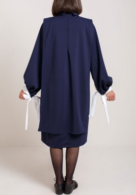 فستان كحلي قطعتين بأكمام طويلة